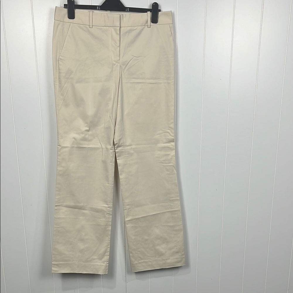 J. Crew Womens Chinos 10 Cream Wide Leg Slide/Zip Fly Pockets Stretch Classy NWT